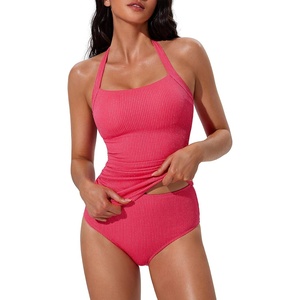 image:imageSUUKSESS Women Halter Tankini Swimsuits Tummy Control Two Piece Bathing SuitRed