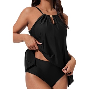 image:imageSUUKSESS Women Ruffle High Neck Tankini Swimsuit Tummy Control Bathing SuitBlack