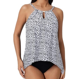 image:imageSUUKSESS Women Ruffle High Neck Tankini Swimsuit Tummy Control Bathing SuitWhite and Black Points