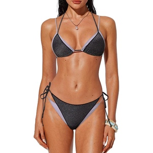 image:imageSUUKSESS Women Sexy Triangle Bikini Set Halter String Two Piece Swimsuit225 Black Silver Glitter