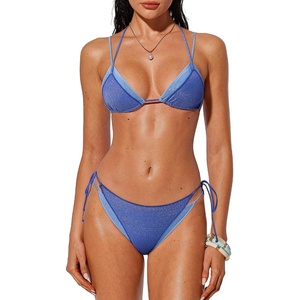 image:imageSUUKSESS Women Sexy Triangle Bikini Set Halter String Two Piece Swimsuit225 Blue Glitter