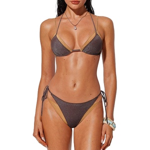 image:imageSUUKSESS Women Sexy Triangle Bikini Set Halter String Two Piece Swimsuit225 Brown Glitter