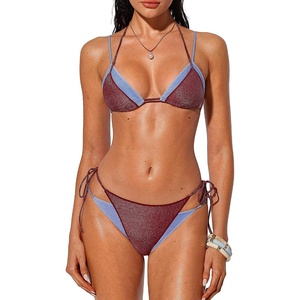 image:imageSUUKSESS Women Sexy Triangle Bikini Set Halter String Two Piece Swimsuit225 Burgundy Blue Glitter