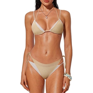 image:imageSUUKSESS Women Sexy Triangle Bikini Set Halter String Two Piece Swimsuit225 Gold Silver Glitter