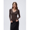 image:imageSUUKSESS Women Cashmere Lace Button Down Sweater Knit Long Sleeve TopsBrown