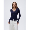 image:imageSUUKSESS Women Cashmere Lace Button Down Sweater Knit Long Sleeve TopsNavy Blue