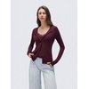 image:imageSUUKSESS Women Cashmere Lace Button Down Sweater Knit Long Sleeve TopsWine