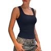 image:imageSUUKSESS Womens Padded Cotton Ribbed Tank Tops Square Neck Basic Tops  Basic Bulit in Bras Tank Tops Going Out Tank Slim Fit Sleeveless Racerback Soft BreathableNavy Blue