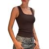 image:imageSUUKSESS Womens Padded Cotton Ribbed Tank Tops Square Neck Basic Tops  Basic Bulit in Bras Tank Tops Going Out Tank Slim Fit Sleeveless Racerback Soft BreathableDark Brown
