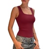 image:imageSUUKSESS Womens Padded Cotton Ribbed Tank Tops Square Neck Basic Tops  Basic Bulit in Bras Tank Tops Going Out Tank Slim Fit Sleeveless Racerback Soft BreathableWine Red