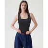 image:imageSUUKSESS Womens Padded Cotton Ribbed Tank Tops Square Neck Basic Tops  Basic Bulit in Bras Tank Tops Going Out Tank Slim Fit Sleeveless Racerback Soft BreathableBlack Polka Dots
