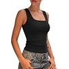 image:imageSUUKSESS Womens Padded Cotton Ribbed Tank Tops Square Neck Basic Tops  Basic Bulit in Bras Tank Tops Going Out Tank Slim Fit Sleeveless Racerback Soft BreathableBlack