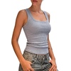 image:imageSUUKSESS Womens Padded Cotton Ribbed Tank Tops Square Neck Basic Tops  Basic Bulit in Bras Tank Tops Going Out Tank Slim Fit Sleeveless Racerback Soft BreathableGray