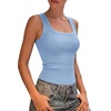 image:imageSUUKSESS Womens Padded Cotton Ribbed Tank Tops Square Neck Basic Tops  Basic Bulit in Bras Tank Tops Going Out Tank Slim Fit Sleeveless Racerback Soft BreathableBaby Blue