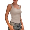 image:imageSUUKSESS Womens Padded Cotton Ribbed Tank Tops Square Neck Basic Tops  Basic Bulit in Bras Tank Tops Going Out Tank Slim Fit Sleeveless Racerback Soft BreathableKhaki