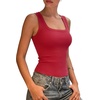 image:imageSUUKSESS Womens Padded Cotton Ribbed Tank Tops Square Neck Basic Tops  Basic Bulit in Bras Tank Tops Going Out Tank Slim Fit Sleeveless Racerback Soft BreathableRed