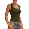 image:imageSUUKSESS Womens Padded Cotton Ribbed Tank Tops Square Neck Basic Tops  Basic Bulit in Bras Tank Tops Going Out Tank Slim Fit Sleeveless Racerback Soft BreathableArmy Green