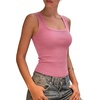 image:imageSUUKSESS Womens Padded Cotton Ribbed Tank Tops Square Neck Basic Tops  Basic Bulit in Bras Tank Tops Going Out Tank Slim Fit Sleeveless Racerback Soft BreathablePink