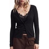 image:imageSUUKSESS Women Cashmere Lace Button Down Sweater Knit Long Sleeve TopsBlack