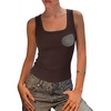 image:imageSUUKSESS Womens Padded Cotton Ribbed Tank Tops Square Neck Basic Tops  Basic Bulit in Bras Tank Tops Going Out Tank Slim Fit Sleeveless Racerback Soft BreathableDark Brown