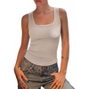 image:imageSUUKSESS Womens Padded Cotton Ribbed Tank Tops Square Neck Basic Tops  Basic Bulit in Bras Tank Tops Going Out Tank Slim Fit Sleeveless Racerback Soft BreathableKhaki