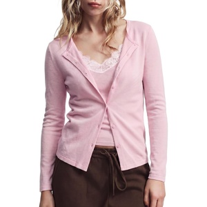 image:imageSUUKSESS Women Cashmere Lace Button Down Sweater Knit Long Sleeve TopsBaby Pink
