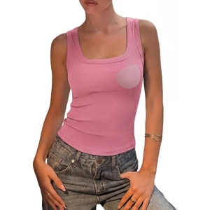 image:imageSUUKSESS Womens Padded Cotton Ribbed Tank Tops Square Neck Basic Tops  Basic Bulit in Bras Tank Tops Going Out Tank Slim Fit Sleeveless Racerback Soft BreathablePink