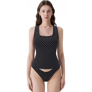 image:imageSUUKSESS Womens Padded Cotton Ribbed Tank Tops Square Neck Basic Tops  Basic Bulit in Bras Tank Tops Going Out Tank Slim Fit Sleeveless Racerback Soft BreathableBlack Polka Dots
