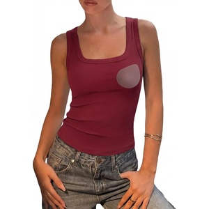 image:imageSUUKSESS Womens Padded Cotton Ribbed Tank Tops Square Neck Basic Tops  Basic Bulit in Bras Tank Tops Going Out Tank Slim Fit Sleeveless Racerback Soft BreathableWine Red