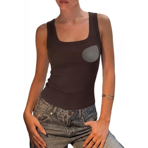 image:imageSUUKSESS Womens Padded Cotton Ribbed Tank Tops Square Neck Basic Tops  Basic Bulit in Bras Tank Tops Going Out Tank Slim Fit Sleeveless Racerback Soft BreathableDark Brown