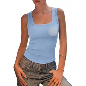 image:imageSUUKSESS Womens Padded Cotton Ribbed Tank Tops Square Neck Basic Tops  Basic Bulit in Bras Tank Tops Going Out Tank Slim Fit Sleeveless Racerback Soft BreathableBaby Blue