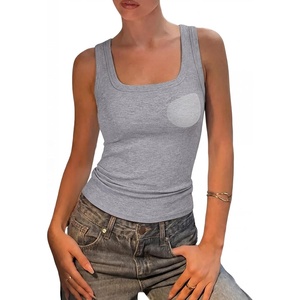 image:imageSUUKSESS Womens Padded Cotton Ribbed Tank Tops Square Neck Basic Tops  Basic Bulit in Bras Tank Tops Going Out Tank Slim Fit Sleeveless Racerback Soft BreathableGray