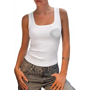 image:imageSUUKSESS Womens Padded Cotton Ribbed Tank Tops Square Neck Basic Tops  Basic Bulit in Bras Tank Tops Going Out Tank Slim Fit Sleeveless Racerback Soft BreathableSnow White