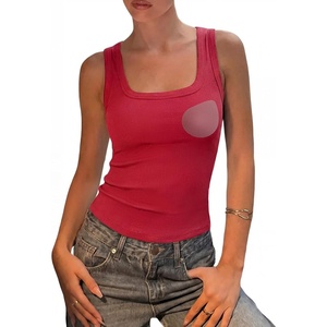 image:imageSUUKSESS Womens Padded Cotton Ribbed Tank Tops Square Neck Basic Tops  Basic Bulit in Bras Tank Tops Going Out Tank Slim Fit Sleeveless Racerback Soft BreathableRed