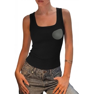 image:imageSUUKSESS Womens Padded Cotton Ribbed Tank Tops Square Neck Basic Tops  Basic Bulit in Bras Tank Tops Going Out Tank Slim Fit Sleeveless Racerback Soft BreathableBlack